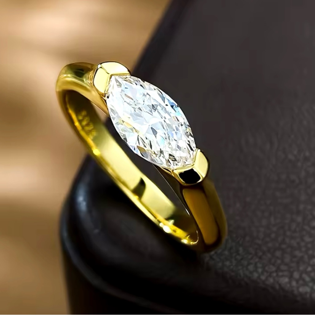 Marquise Moissanite Diamond Ring Marquise Beautiful Ring 925 Gold Finish Size 7